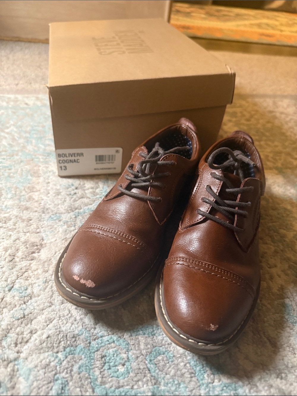Steve Madden Kids Cognac Brown Leather Lace-Up Dress Oxfords